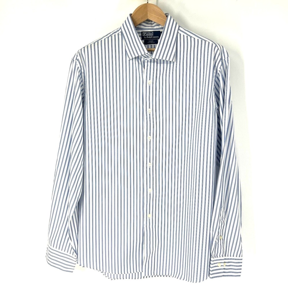 Polo Ralph Lauren Regent Custom Fit Button Up Shirt Size 18 36/37 Blue Striped